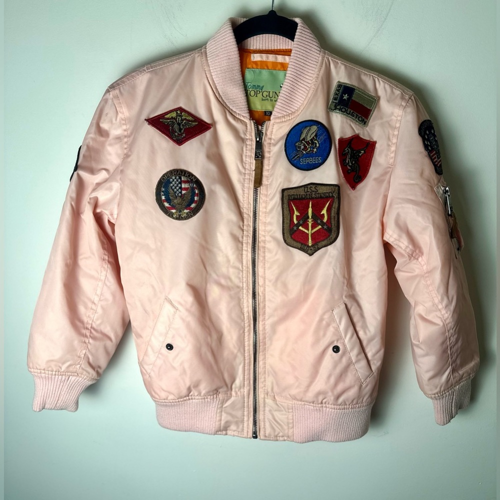 TOMMY TOP GUN Pink MA-1 Patched Aviator Flight Bomber Jacket Girl’s Size 10
